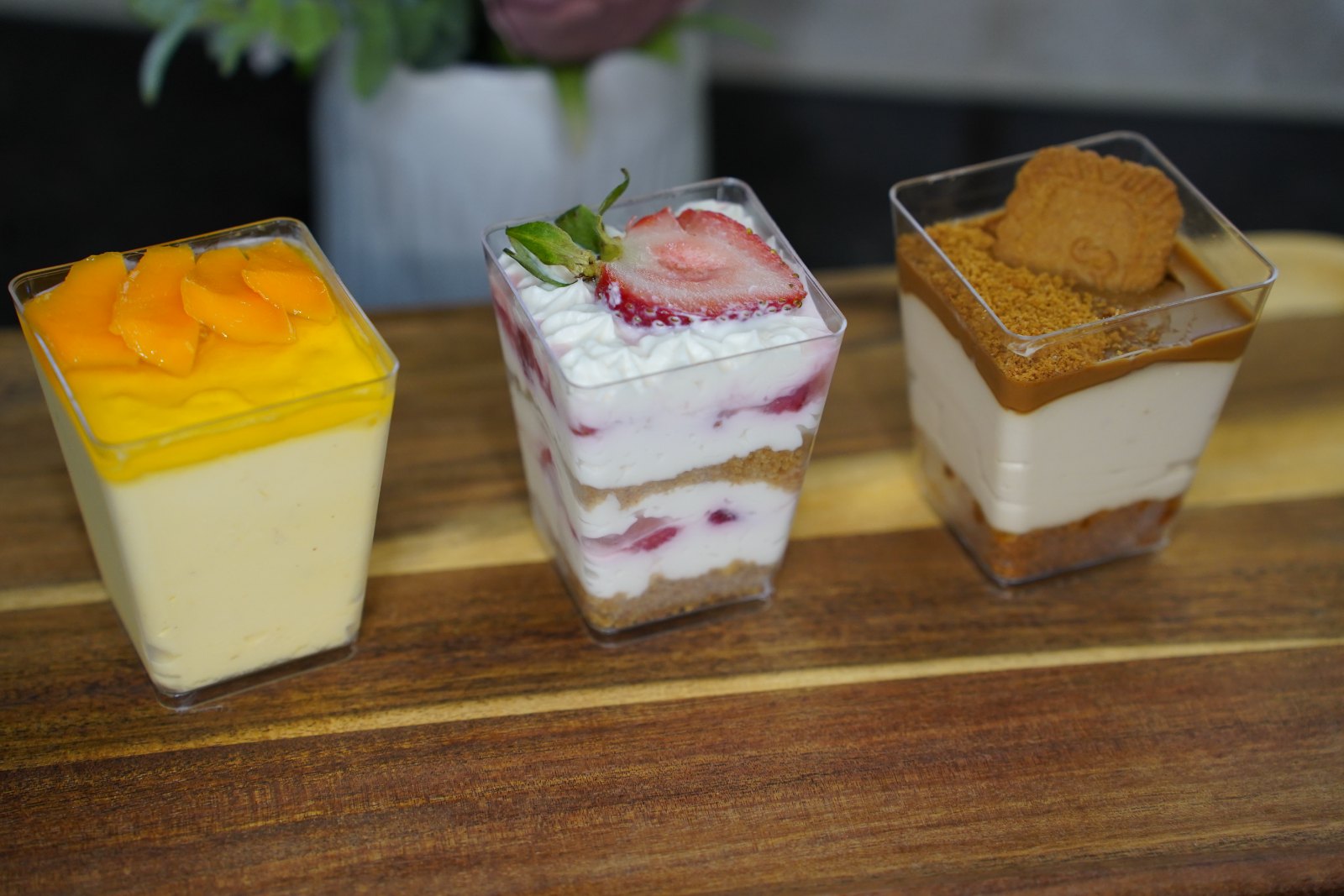 Three handcrafted dessert cups from NA Delicacies